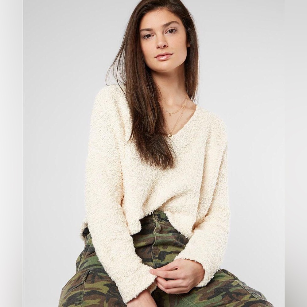 Free People Popcorn Cropped Sweater In Cream Size XS